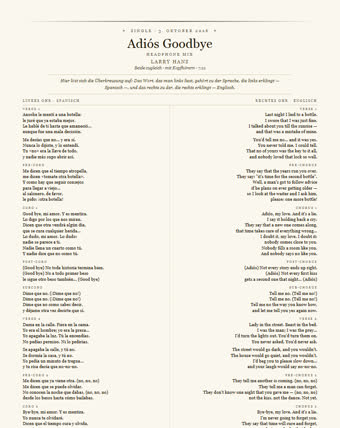 Das Blatt zu diesem Titel — Adiós Goodbye