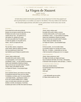 Das Liedblatt zu diesem Stück — La Virgen de Nazaret