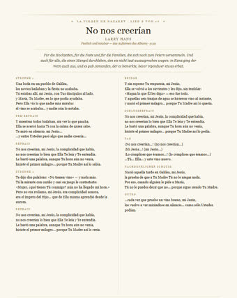 Das Liedblatt zu diesem Stück — No nos creerían