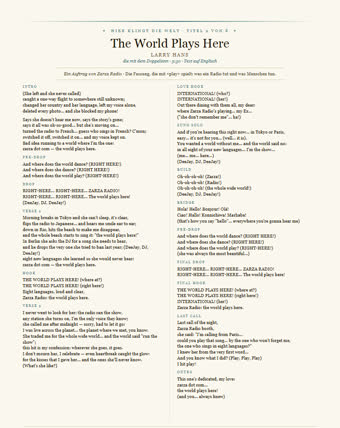 Das Blatt zu diesem Titel — The World Plays Here