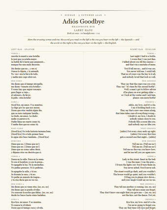 The sheet for this track — Adiós Goodbye