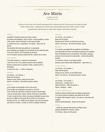 The lyric sheet for this song — Ave María