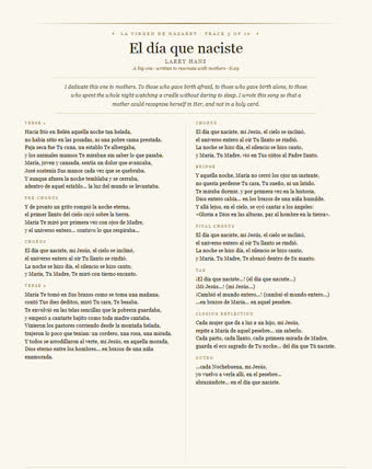 The lyric sheet for this song — El día que naciste