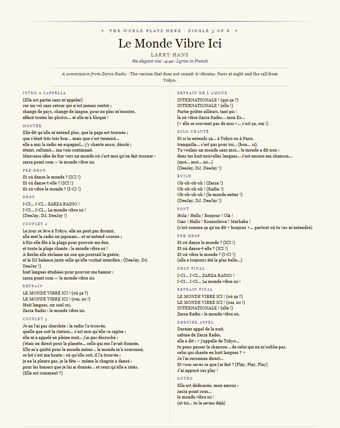 The sheet for this track — Le Monde Vibre Ici