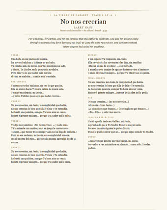 The lyric sheet for this song — No nos creerían