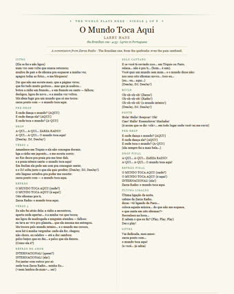 The sheet for this track — O Mundo Toca Aqui