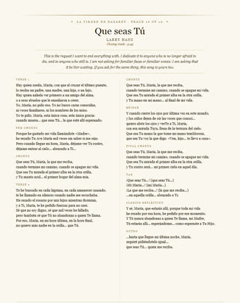 The lyric sheet for this song — Que seas Tú