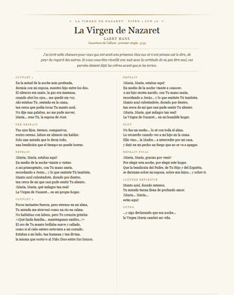 La feuille de cette chanson — La Virgen de Nazaret