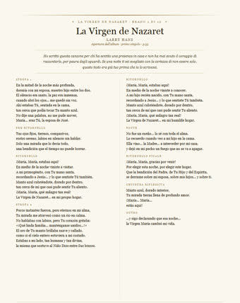 Il foglio di questa canzone — La Virgen de Nazaret