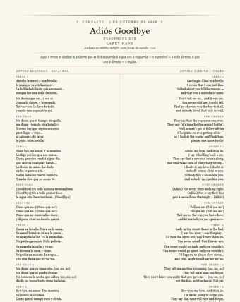 A folha desta faixa — Adiós Goodbye